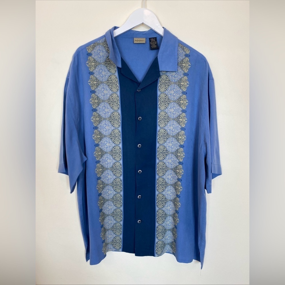 AXIST Shirt Blue 100% Silk Floral 90s Hawaiian Luau Casual Friday Mens 2XL